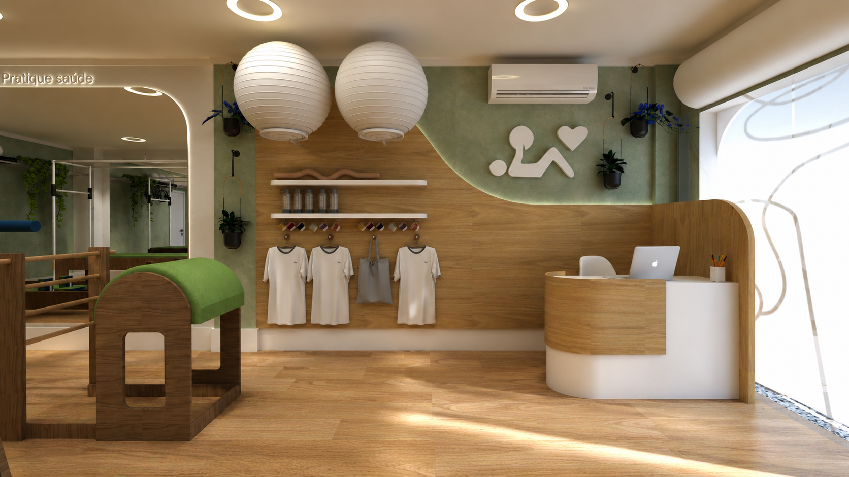 Depois: Recepção com design biofílico - Pilates Humanize